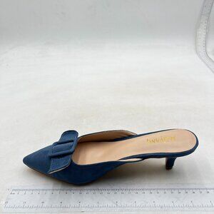 Women's Mule Slippers ,Slingback Buckle Pumps Pointed Toe Kitten Heels Shoe Blue